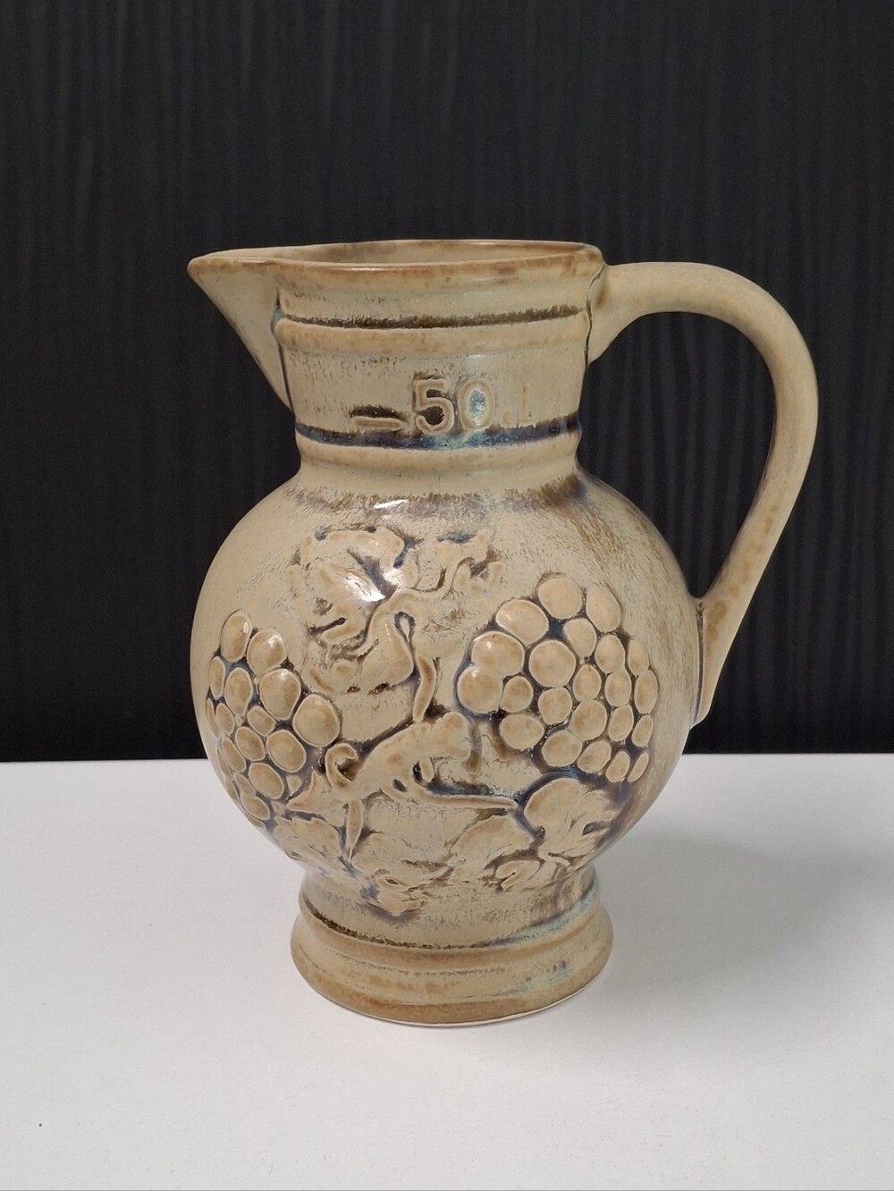 Vintage French Small Fruit Grape Design Ceramic Pottery Pitcher